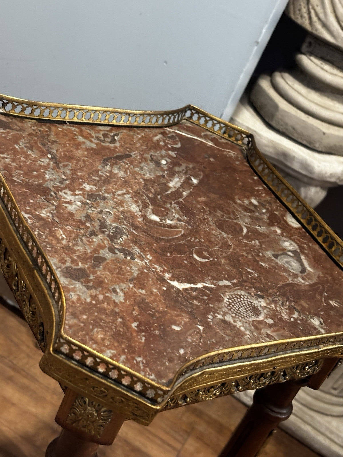 Antique French Marble Top And Decorated With Ormolu Mounts Side Table.