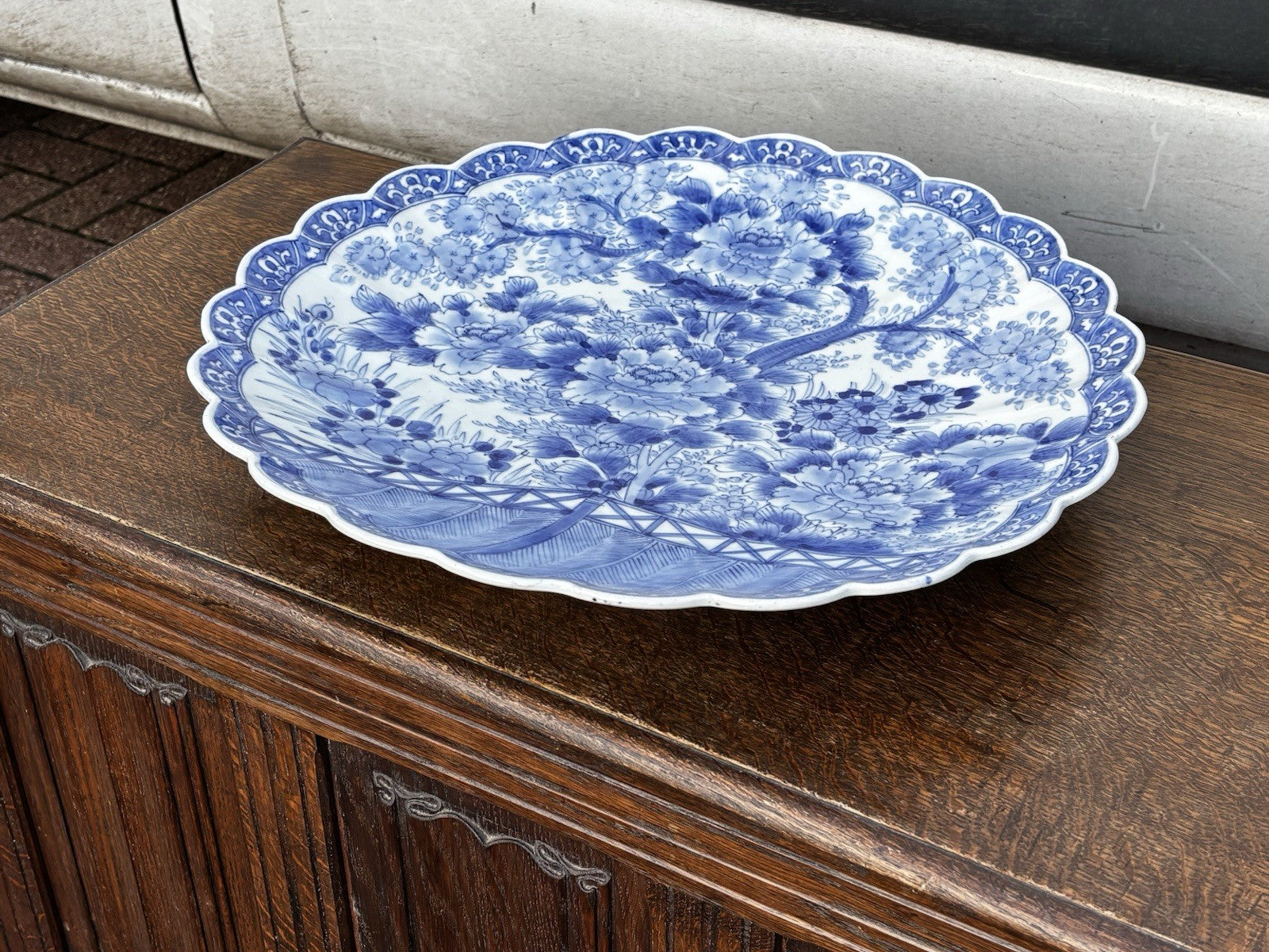 Antique Japanese Imari Blue And White Hand Painted Charger Plate