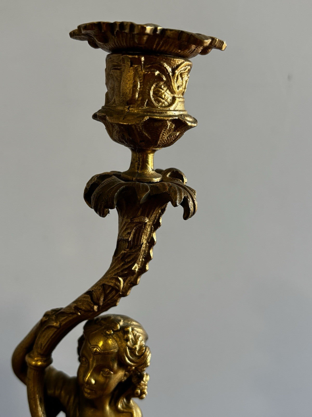 19th Century Gilt Bronze Candlesticks, Boy & Girl Figures, Very Good Quality.
