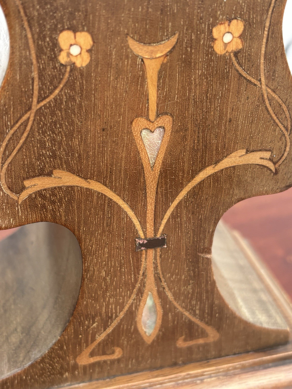 Art Nouveau Inlaid Mahogany Clock. Ticking Away Nicely, Comes With A Key.