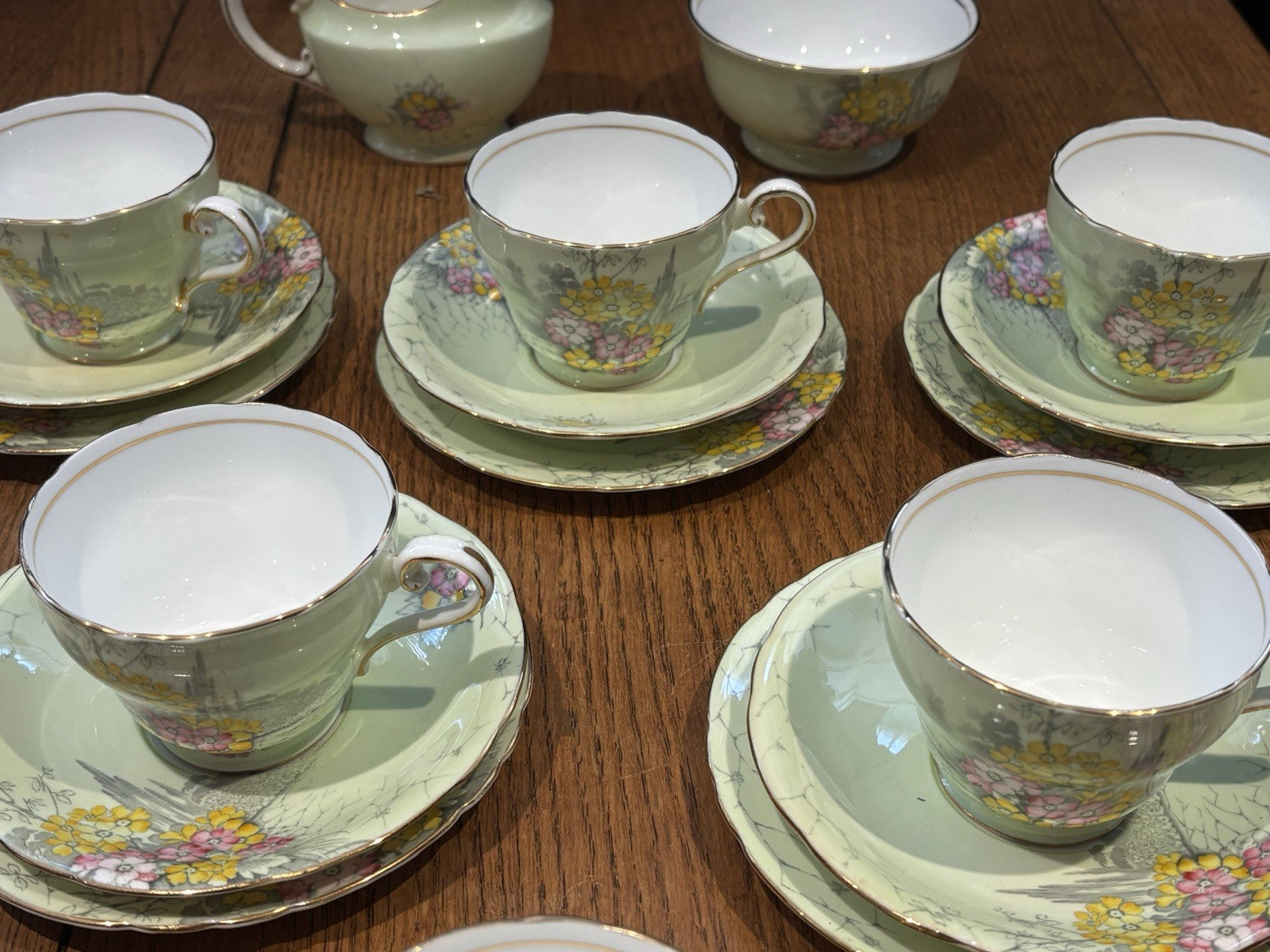 6 Aynsley Cups & Saucers. With Milk Jug And Sugar Bowl