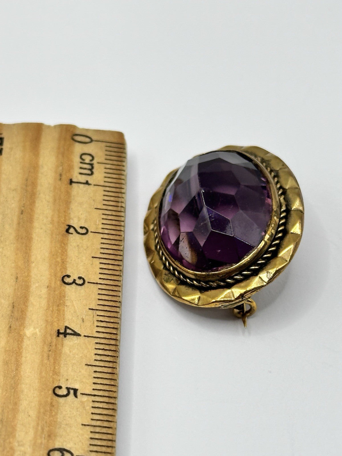 Antique Victorian Faceted Amethyst Pinchbeck Gold Plated Brooch