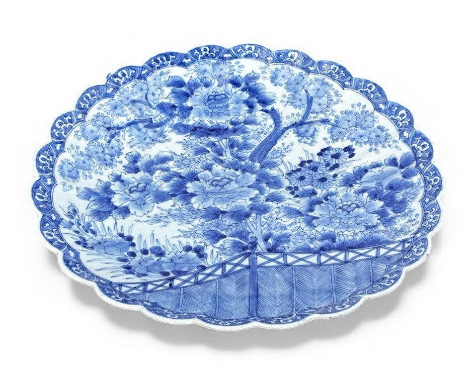 Antique Japanese Imari Blue And White Hand Painted Charger Plate