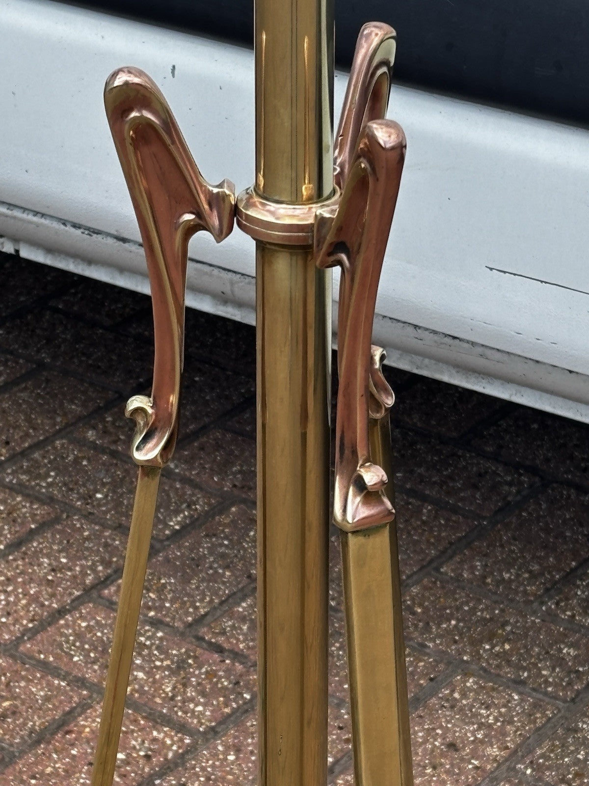 Art Noveau Brass & Copper Height Adjustable Electric Converted Oil Lamp- Superb