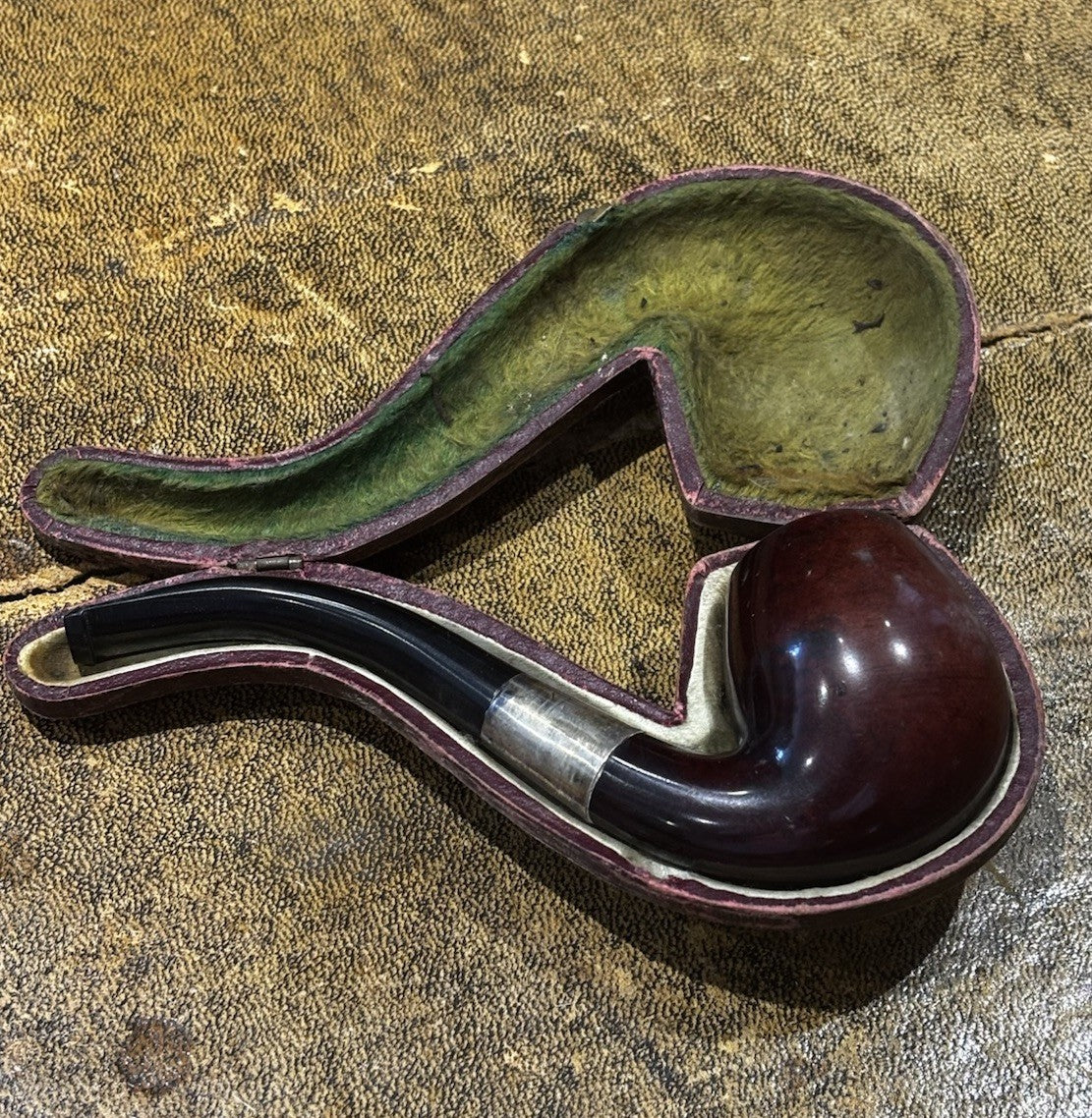 Antique Pipe with Silver Band In Original Box
