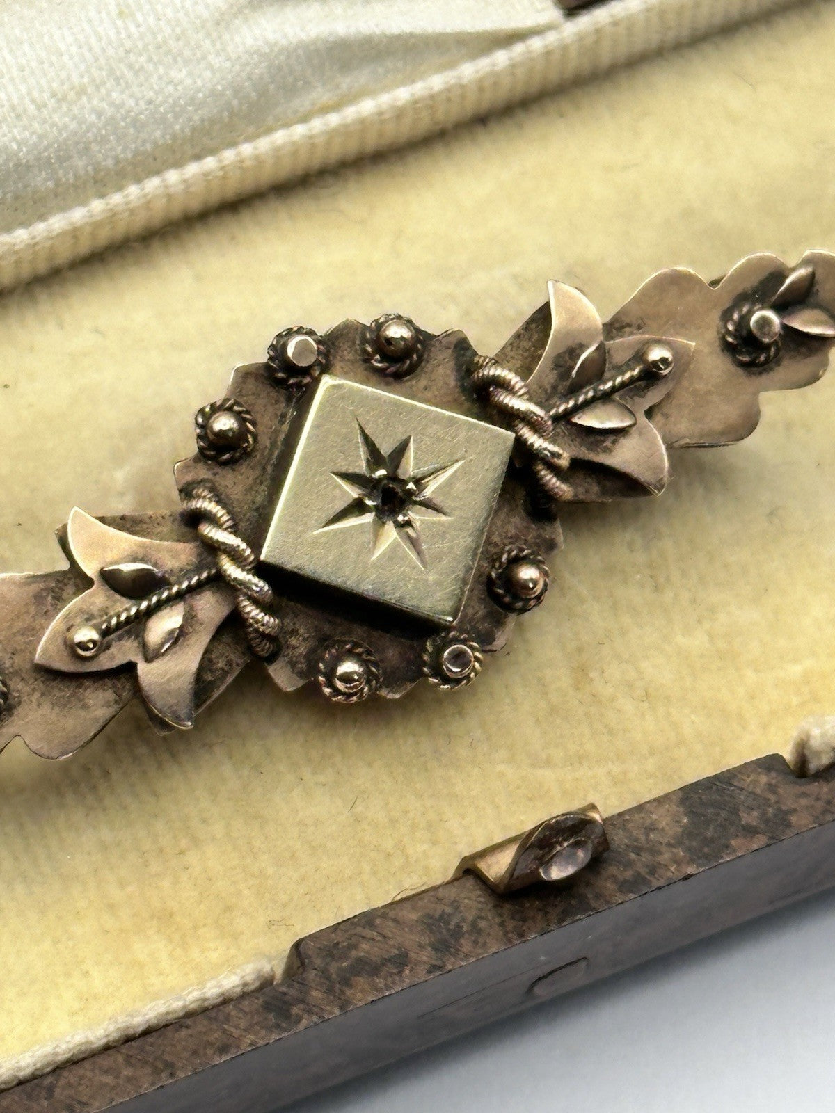 Antique Victorian 9ct Gold Diamond Brooch Boxed