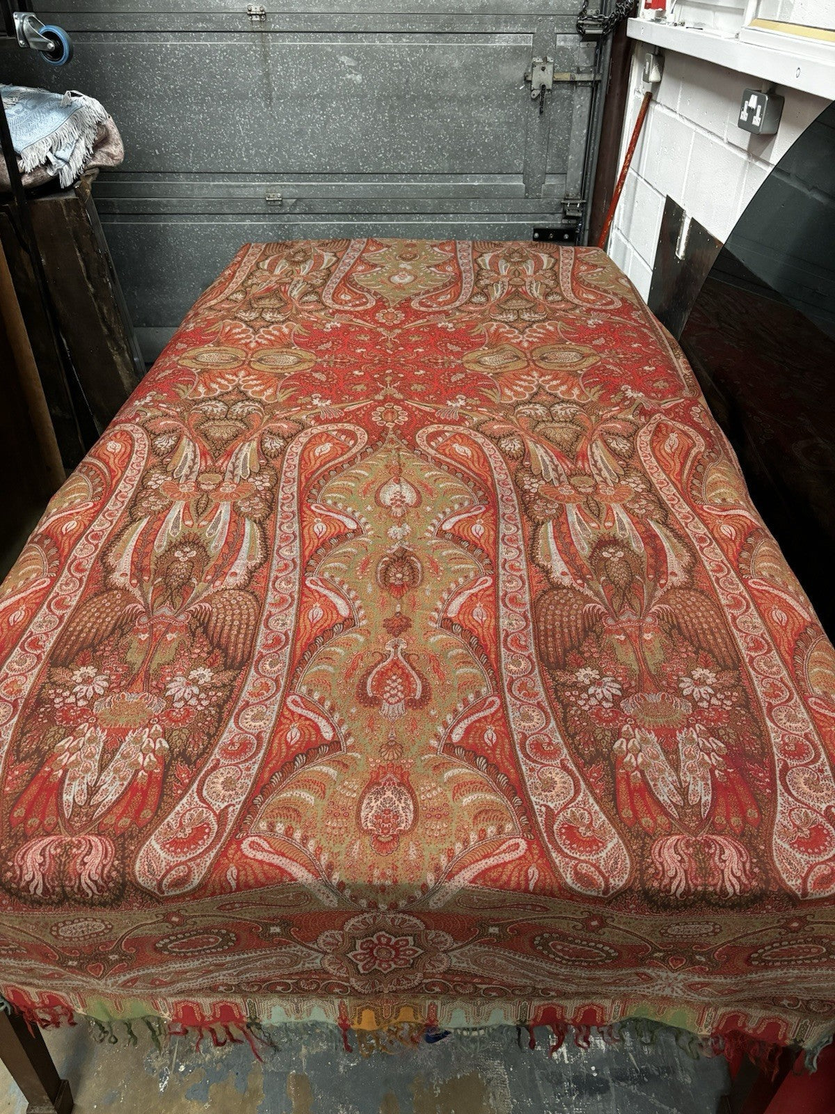 Antique Paisley Textile Table Cloth, Shawl, Table Runner. V Large :- 330x158 Cms