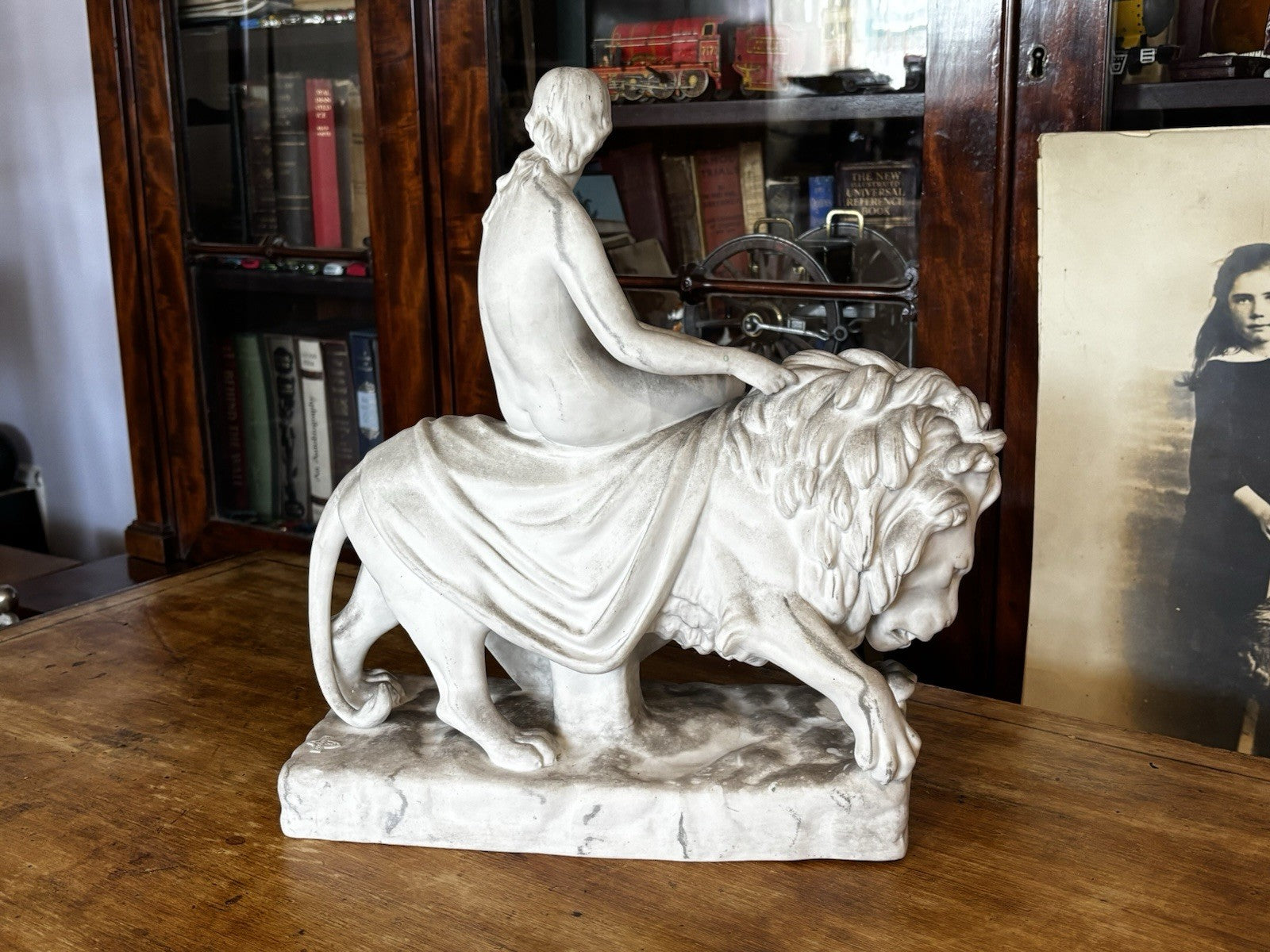 19th-century Parian porcelain figure titled "Una and the Lion Stamped John Bell