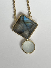 18k Gold Vermeil Plated 925 Silver Rainbow Labradorite Tourmaline Necklace