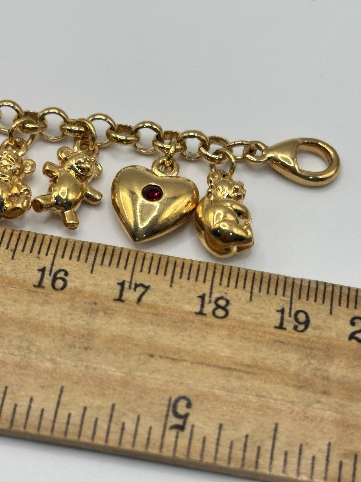 18ct Gold Plated Hearts Bears Charm Bracelet Made With Swarovski Crystal
