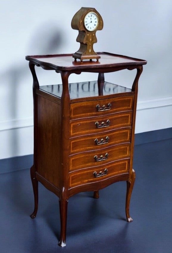 Art Noveau Inlaid Mahogany Set Of Drawers, Tulip Handles.