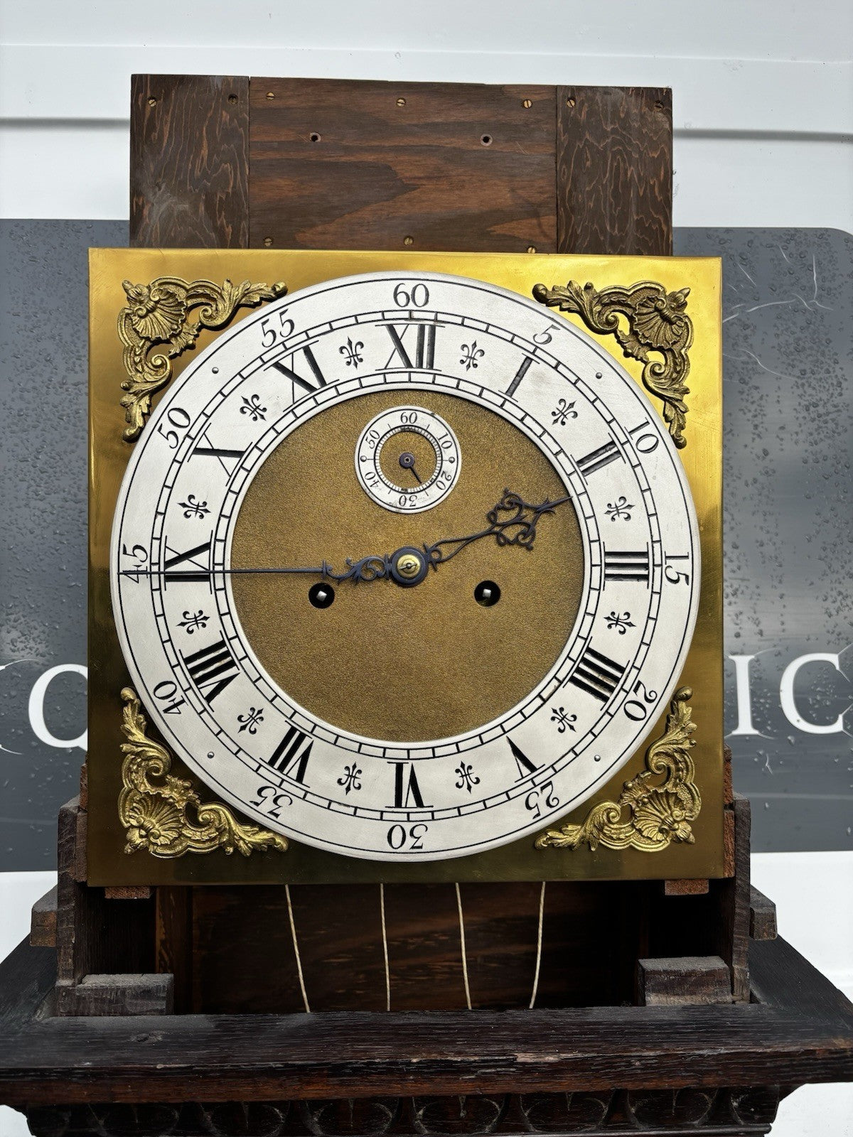 8 Day Longcase Clock, Carved Oak Case.