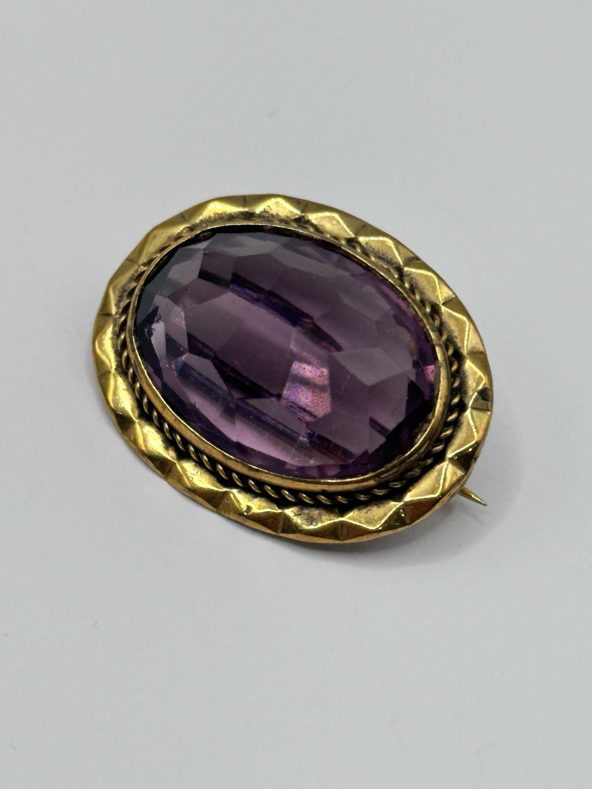 Antique Victorian Faceted Amethyst Pinchbeck Gold Plated Brooch