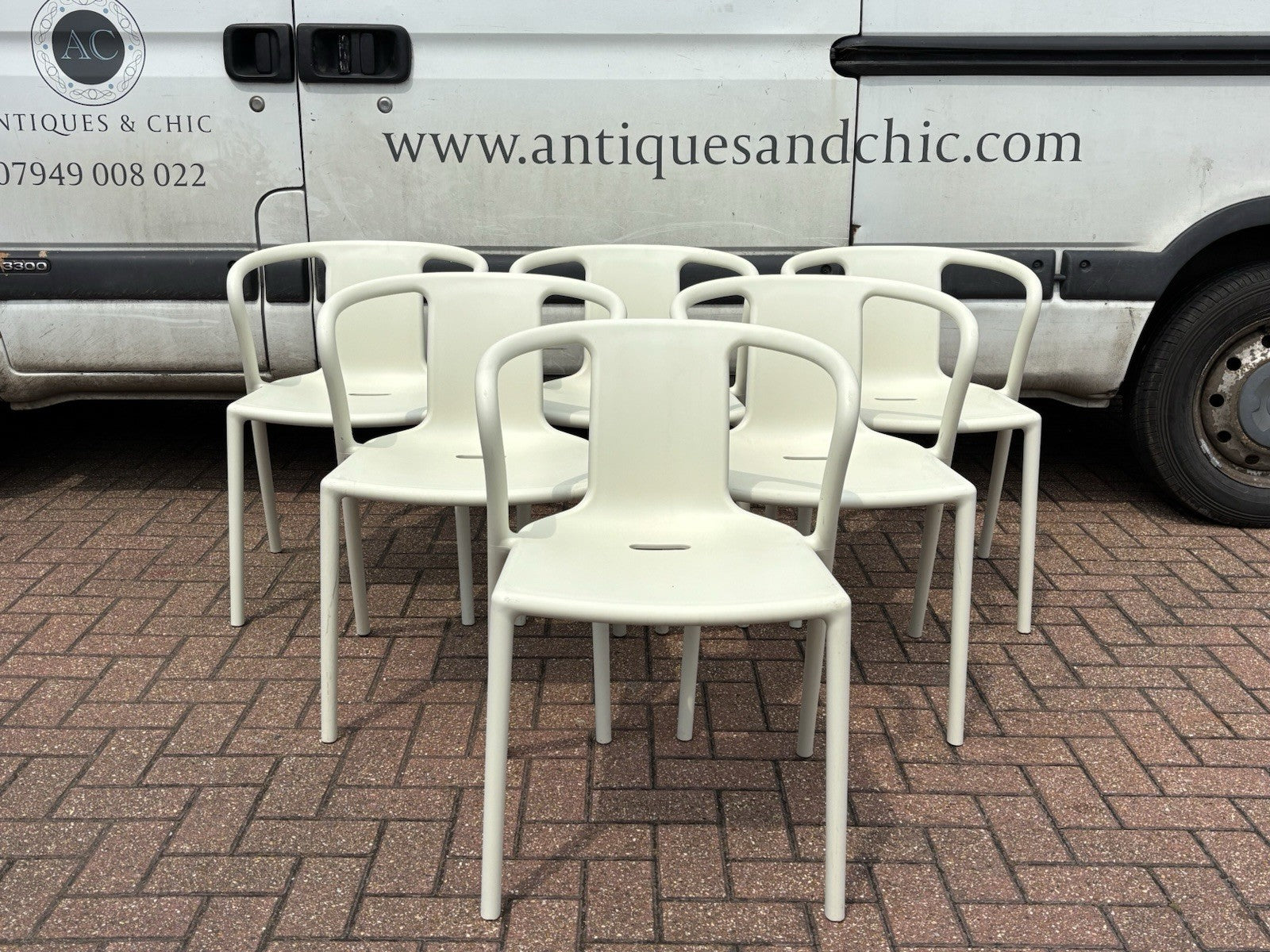 6 Air White Designer Stackable Chairs By Magis, Designed By Jasper Morrison.