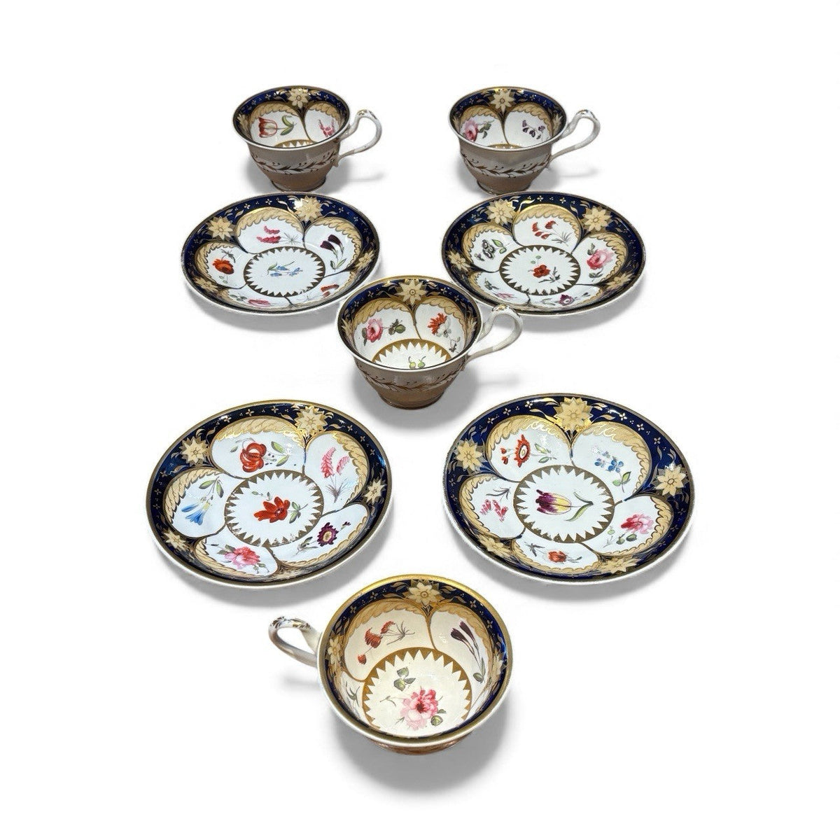 4 Antique Rare Machin  Highly Decorated Gilt Painted Cup & Saucers