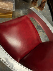 Aviators Polished Metal  Armchair, With Red Leather Upholstery.