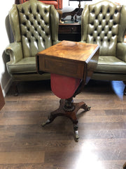 Antique Regency Mahogany Sewing Table & Workbox, On Brass Castors