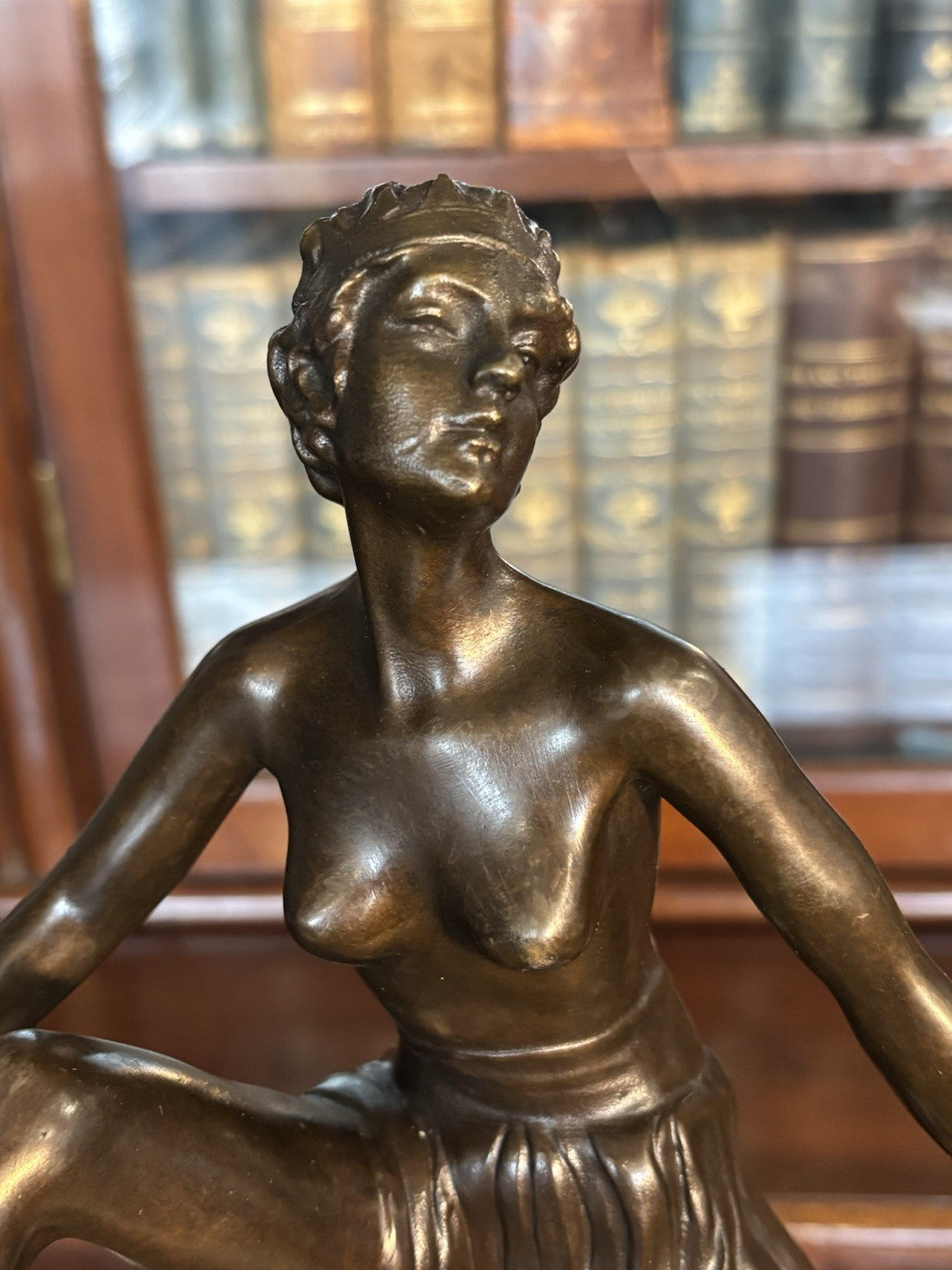 Art Deco Style Bronze & Marble Hula Hoop Figure, Impressive. 49 Cms Tall.