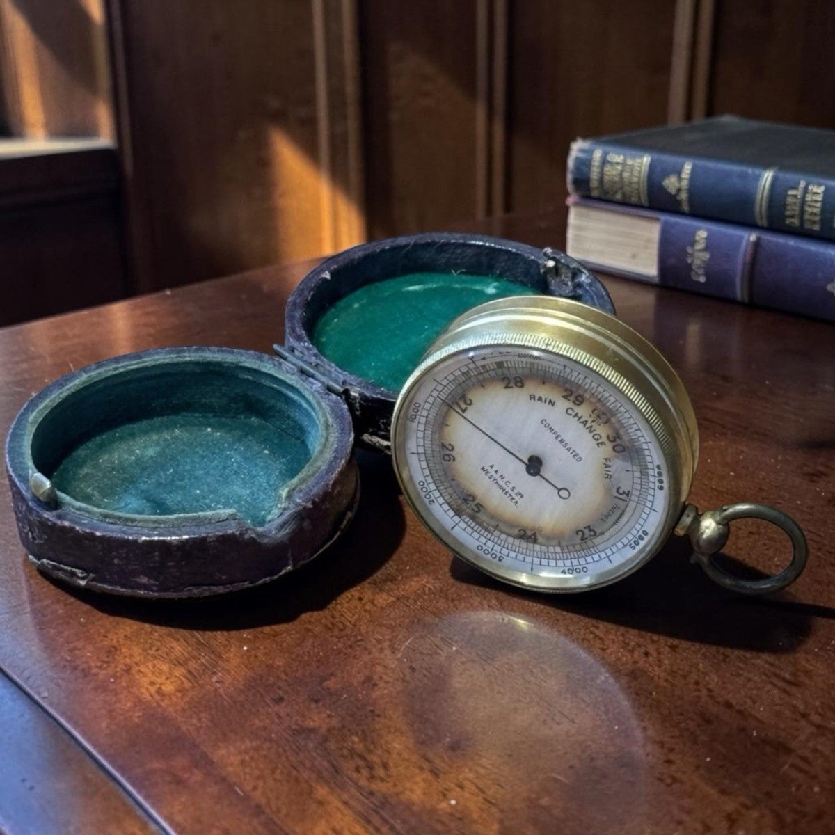 Antique Pocket Barometer Altimeter In Original Leather Case.
