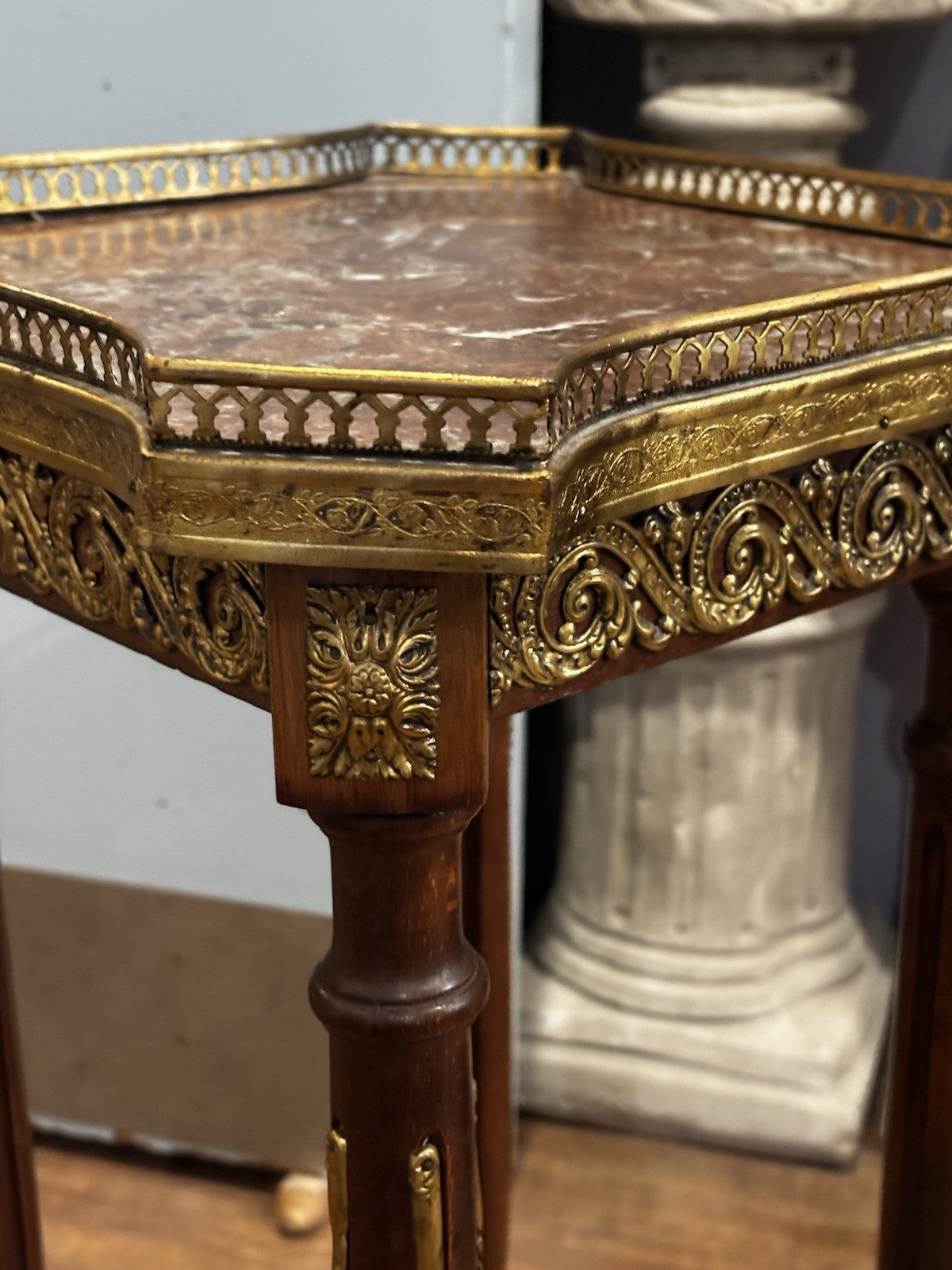 Antique French Marble Top And Decorated With Ormolu Mounts Side Table.