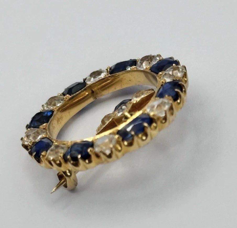 Antique Victorian 20ct Gold White And Blue Sapphire En Tremblant Flower Brooch