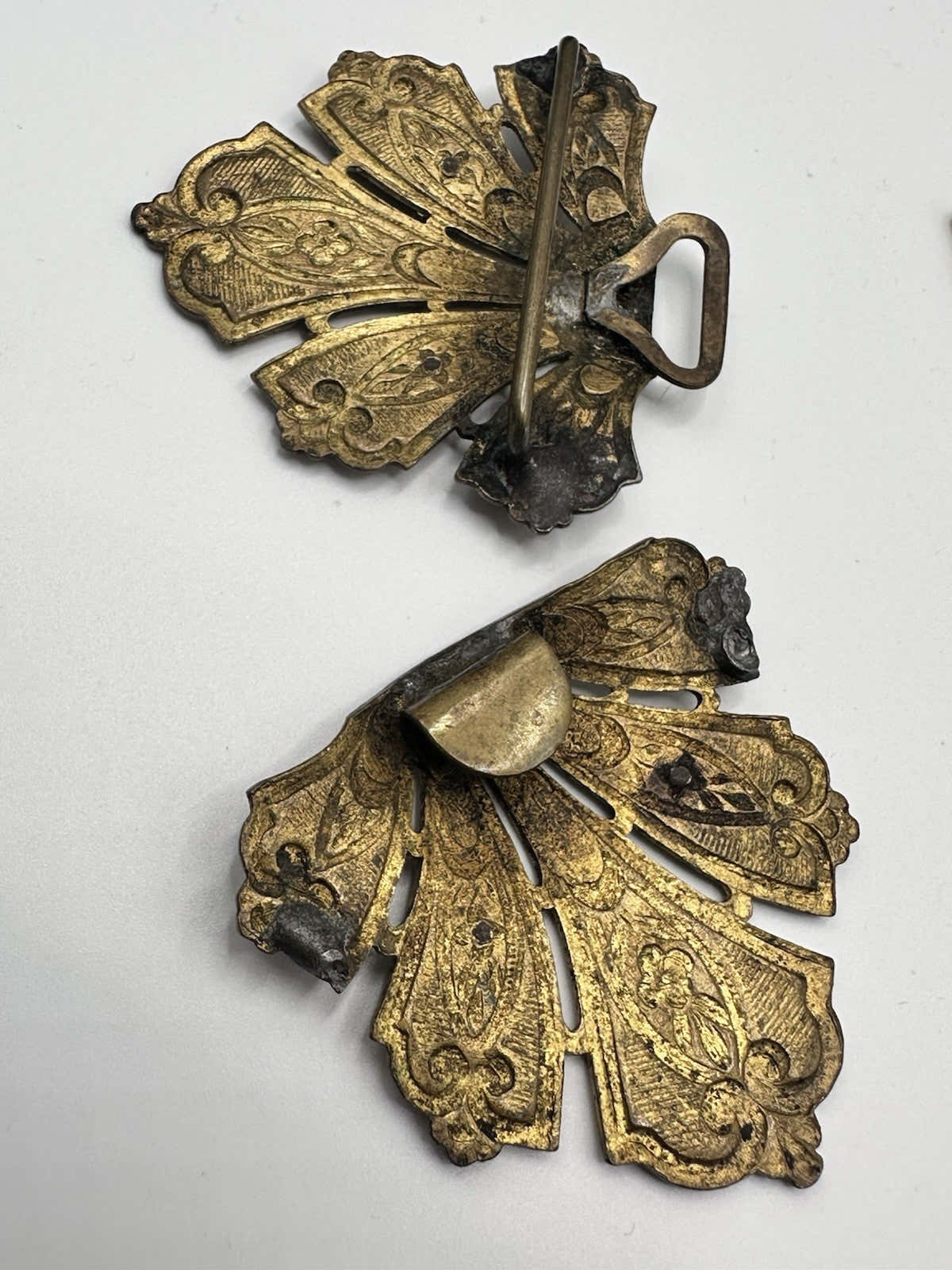Art Nouveau Enamel Cut Steel Stars Brass Buckle