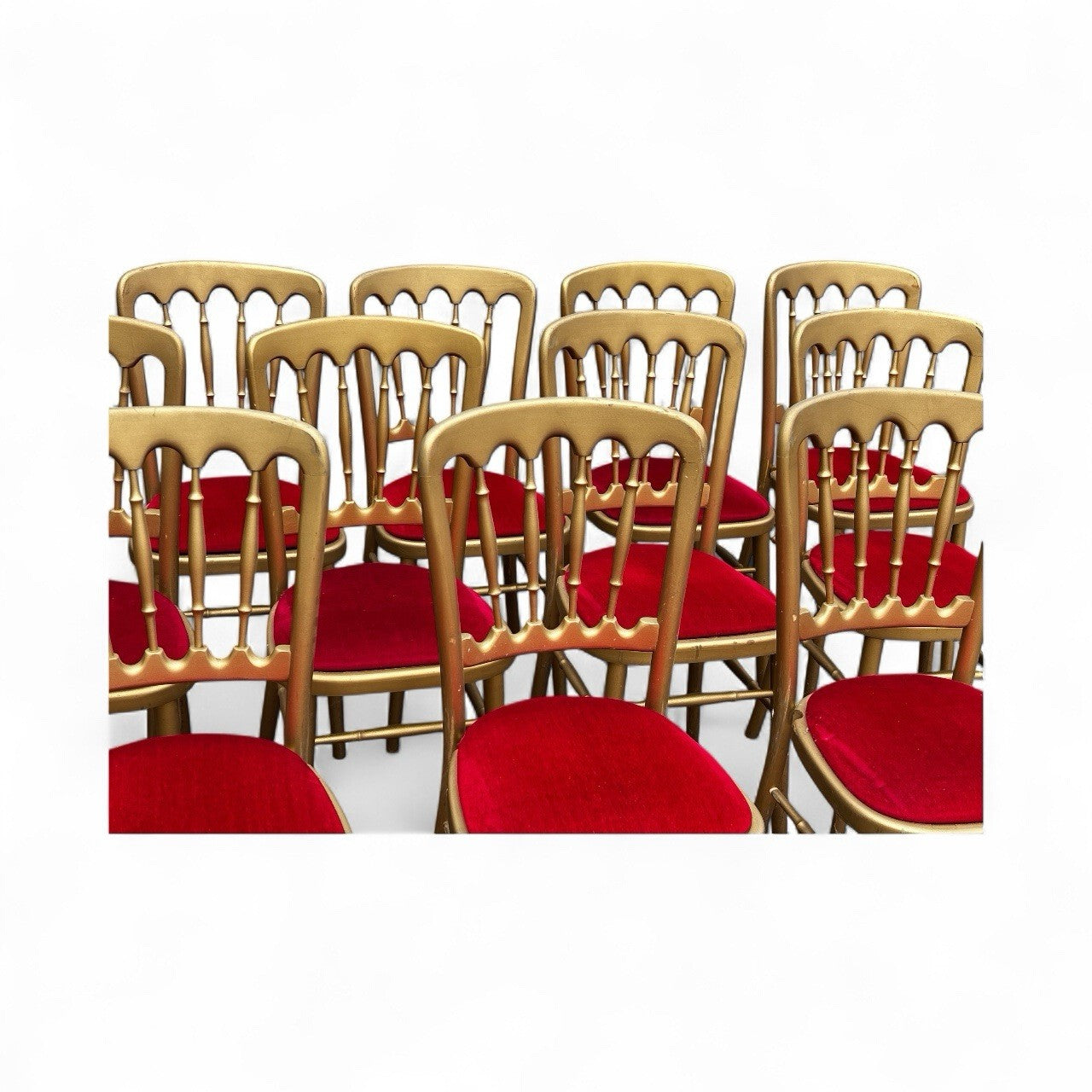 12 Cafe / Events Louis Style Gold Gilt Wooden And Upholstered Dining Chairs