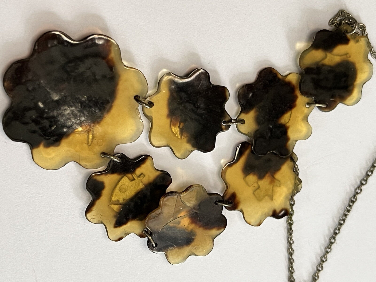 Antique Natural Marine Shell Silver Pique Palm Tree Necklace