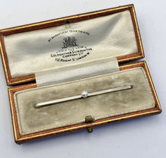 Antique Victorian Edwardian 18ct Gold Platinum Pearl Bar Brooch Original Box