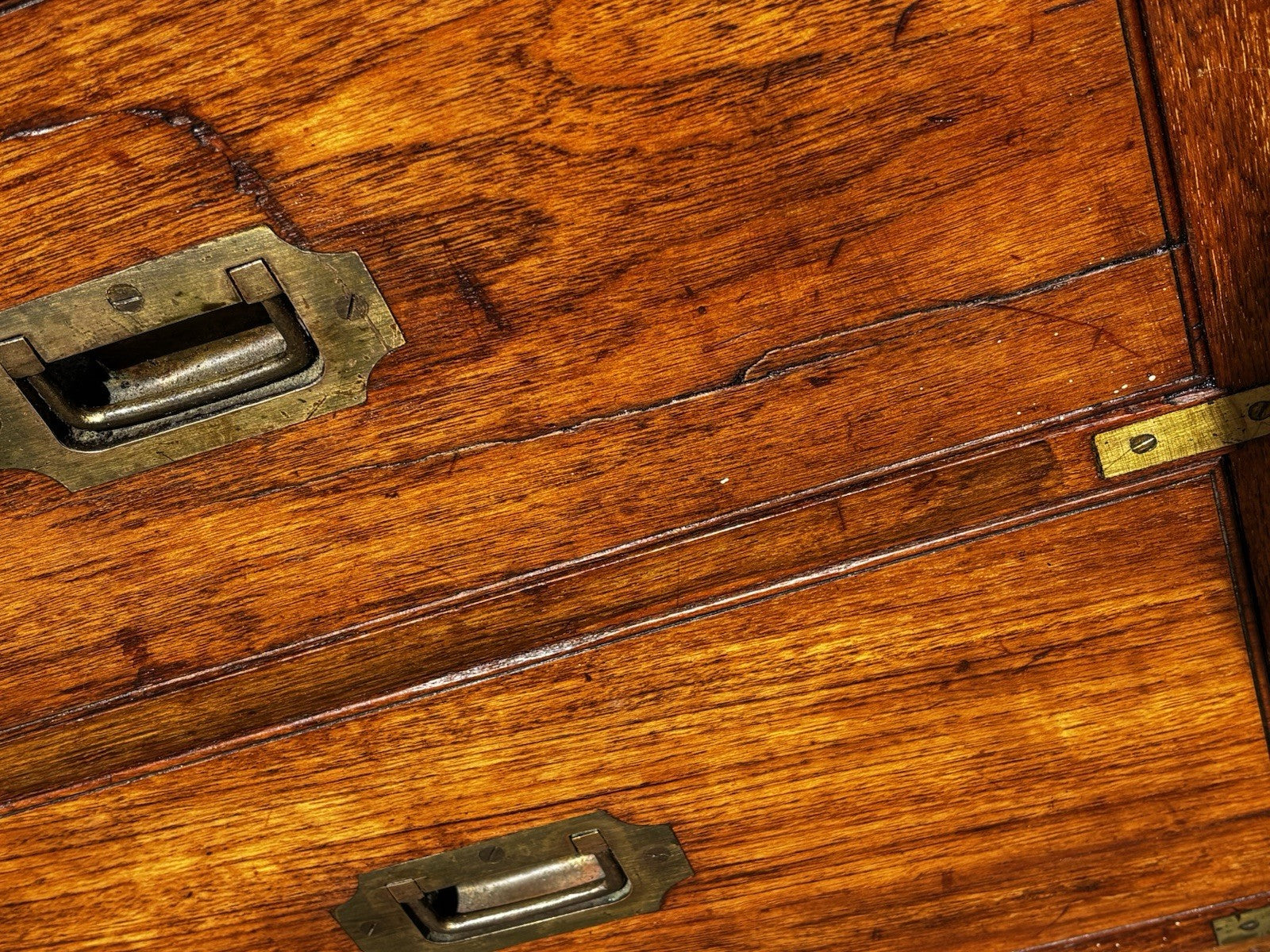 Antique Brass Bound Campaign Chest, Military Chest. Splits In 2 Pieces.