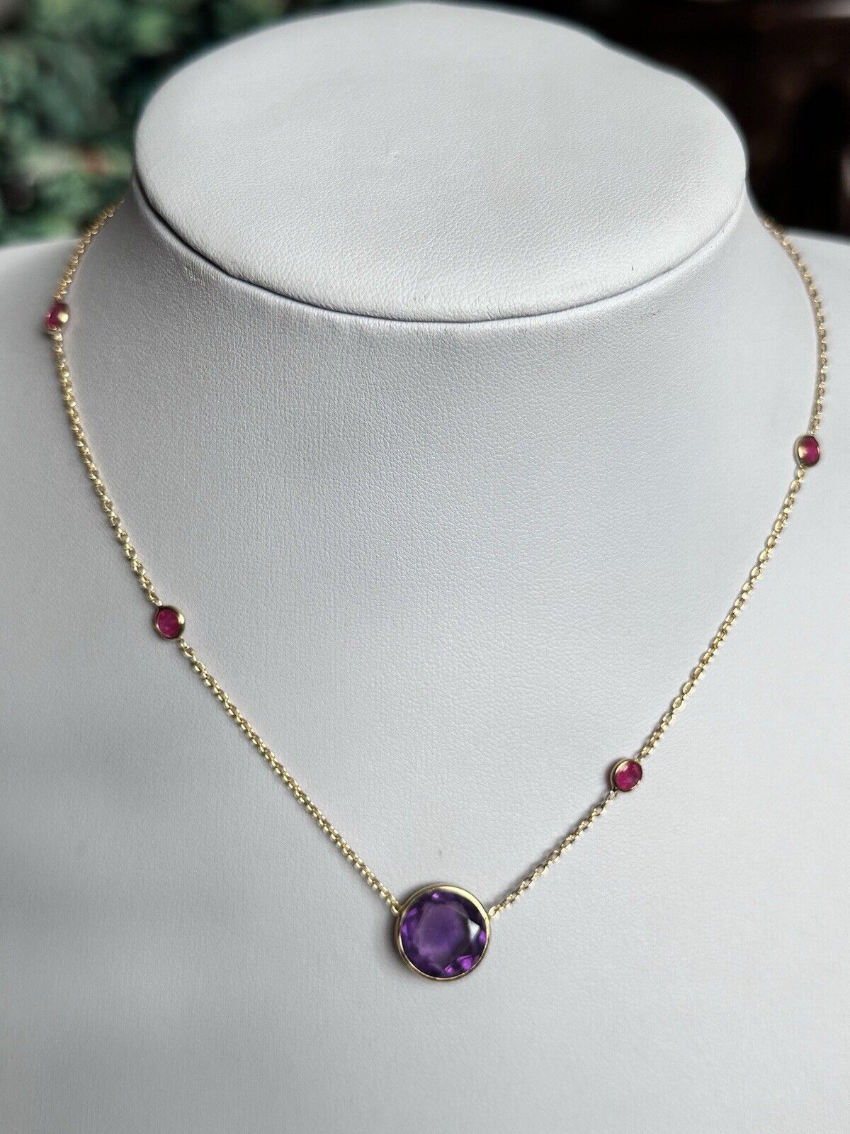 18k Gold Vermeil On 925 Silver Natural Amethyst And Ruby Necklace