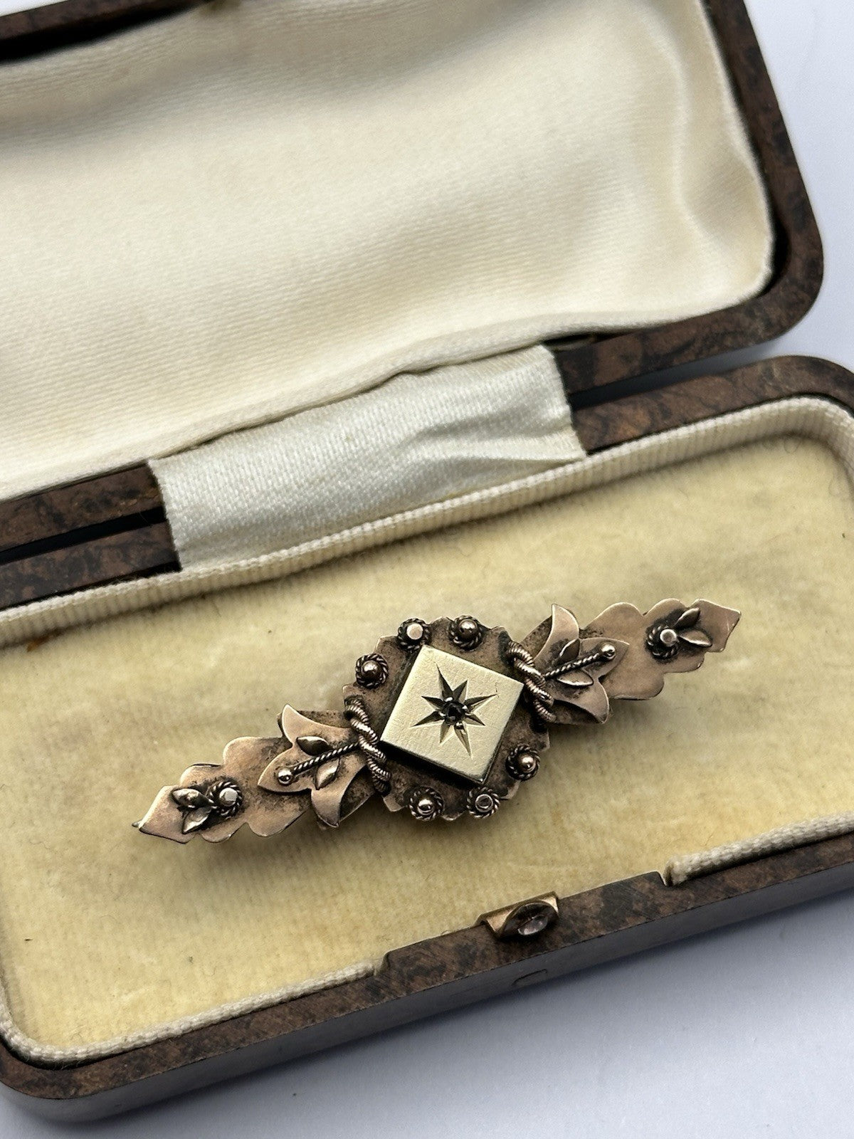 Antique Victorian 9ct Gold Diamond Brooch Boxed