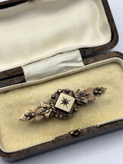 Antique Victorian 9ct Gold Diamond Brooch Boxed