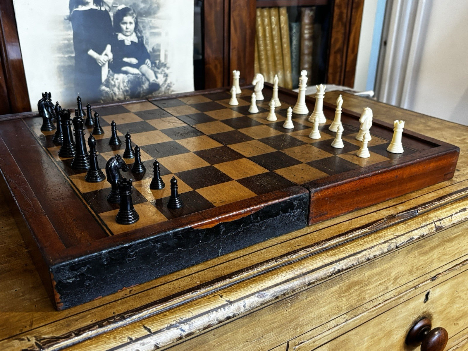 Antique Mahogany Chess & Backgammon