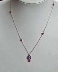 18k Gold Vermeil Plated On 925 Silver Amethyst Teardrop And Ruby Necklace
