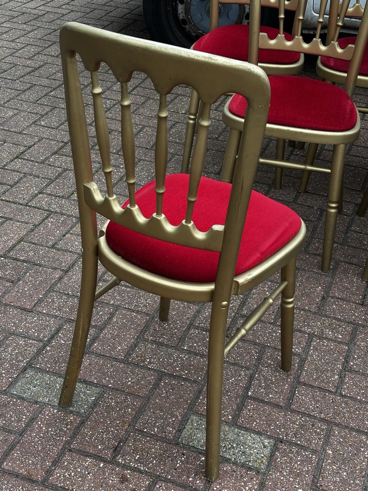 12 Cafe / Events Louis Style Gold Gilt Wooden And Upholstered Dining Chairs