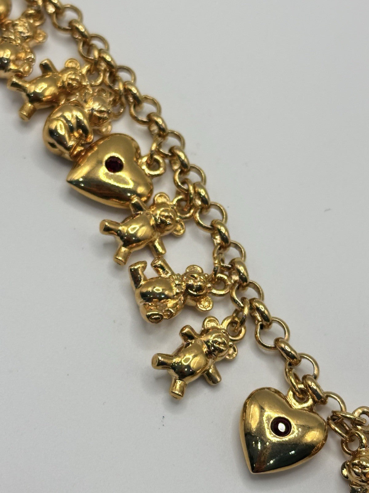 18ct Gold Plated Hearts Bears Charm Bracelet Made With Swarovski Crystal