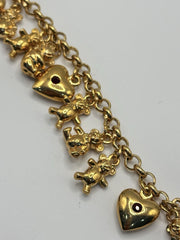 18ct Gold Plated Hearts Bears Charm Bracelet Made With Swarovski Crystal