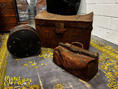 Antique Collection Of Luggage, Trunk, Hat Box & Bag.