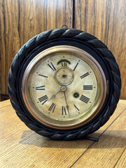 Antique Ansonia Wall Dial Clock In Wooden Case With Key. Nice Small Size