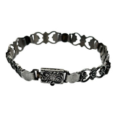 Antique Sterling Silver Fancy Link Flowers Bracelet