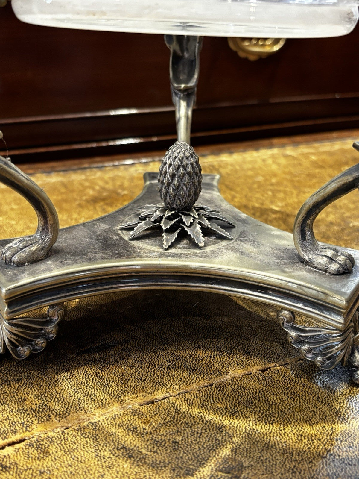 Antique Centrepiece Decorated With Ram Mask Mounts, & Foliage On Claw Feet.