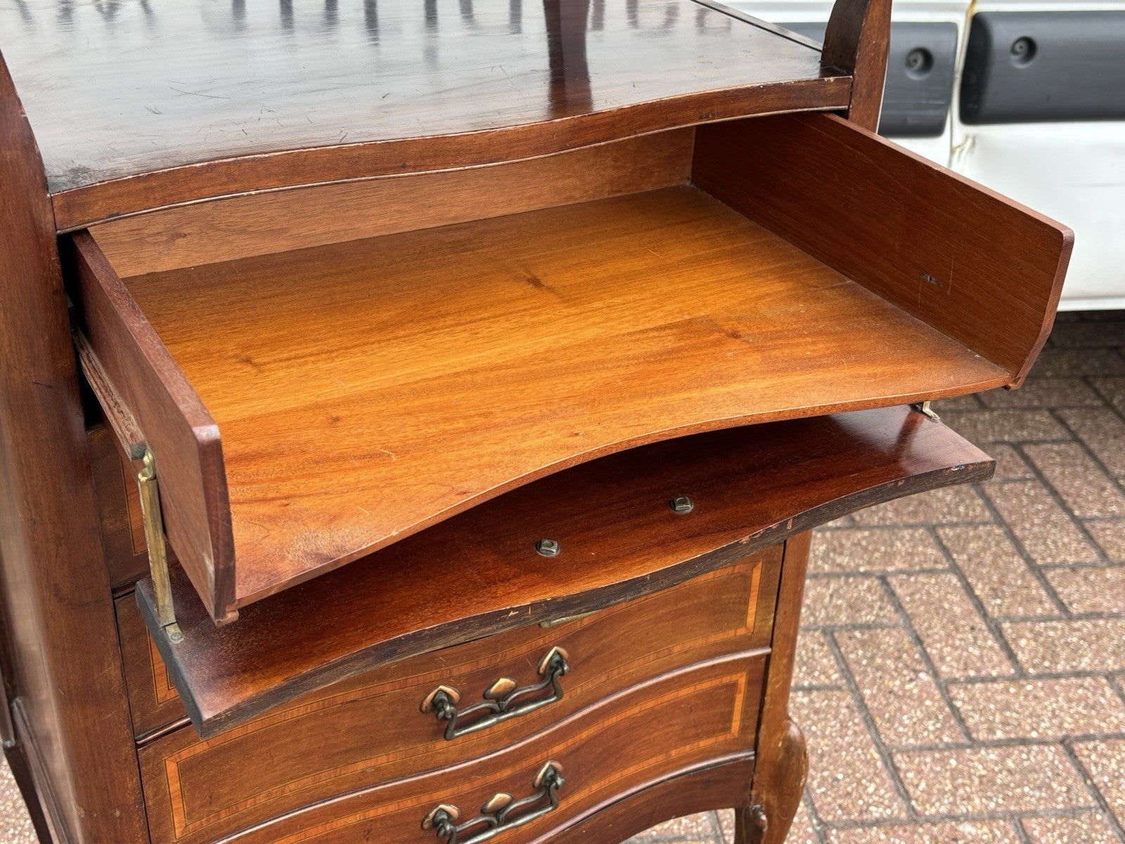 Art Noveau Inlaid Mahogany Set Of Drawers, Tulip Handles.