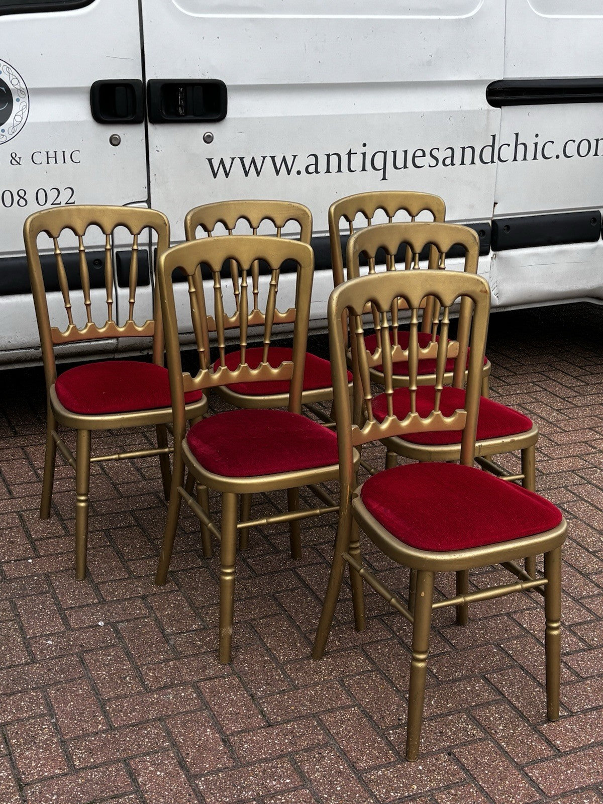 6 Cafe / Events Louis Style Gold Gilt Wooden And Upholstered Dining Chairs