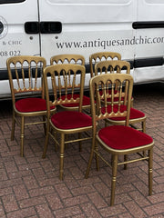 6 Cafe / Events Louis Style Gold Gilt Wooden And Upholstered Dining Chairs