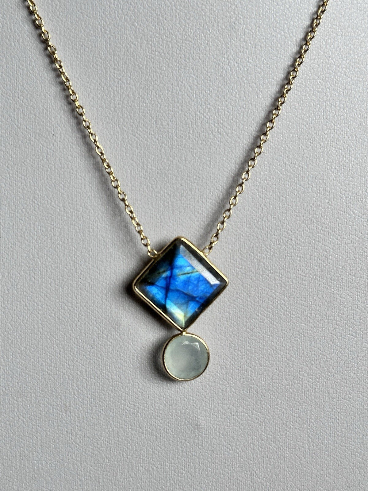 18k Gold Vermeil Plated 925 Silver Rainbow Labradorite Tourmaline Necklace