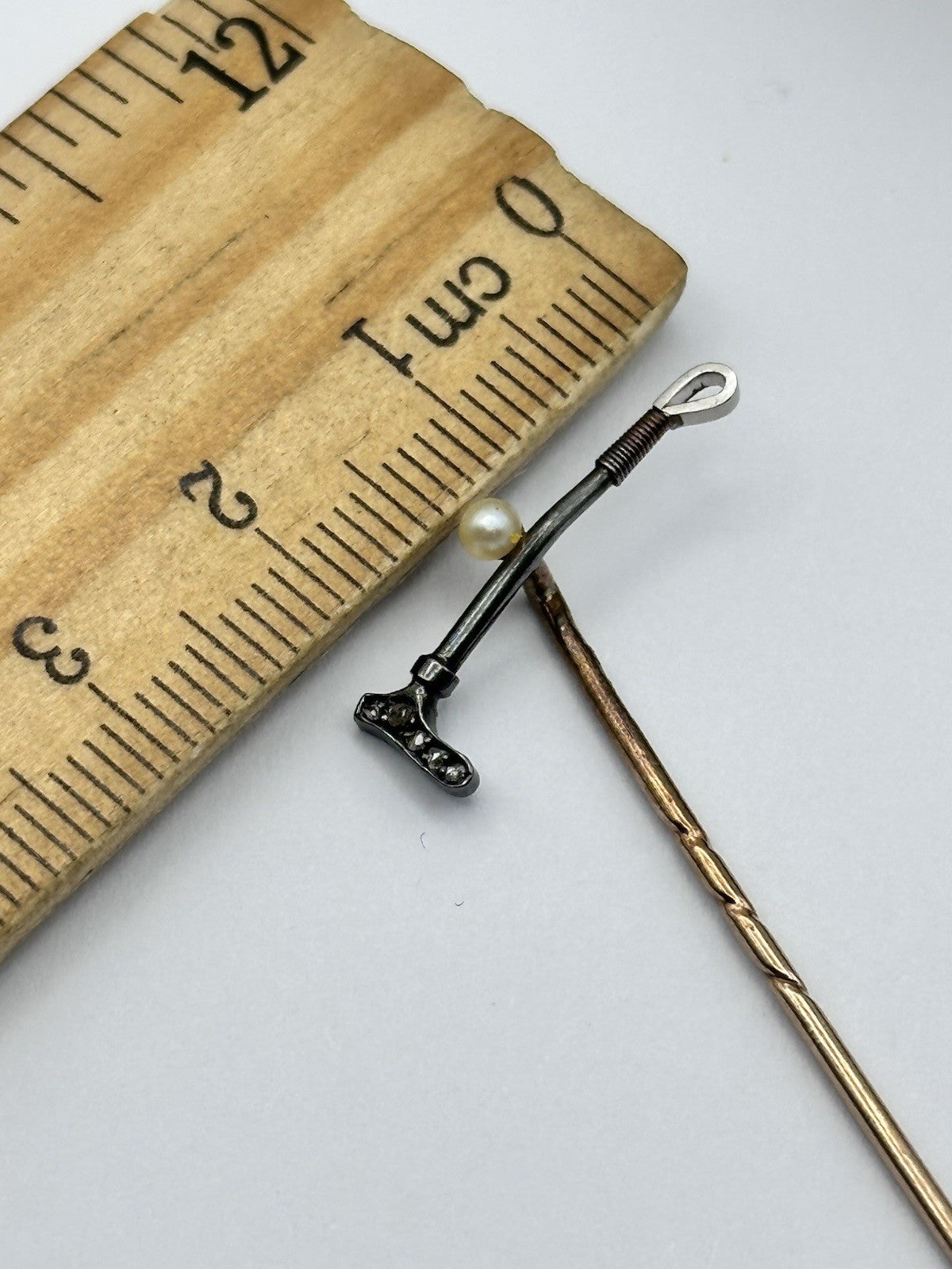 Antique 9ct Gold 15ct Gold Diamond Riding Crop On 9ct Gold Stick Pin