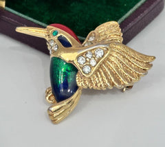 Attwood And Sawyer Gold Plated Hummingbird Enamel Brooch