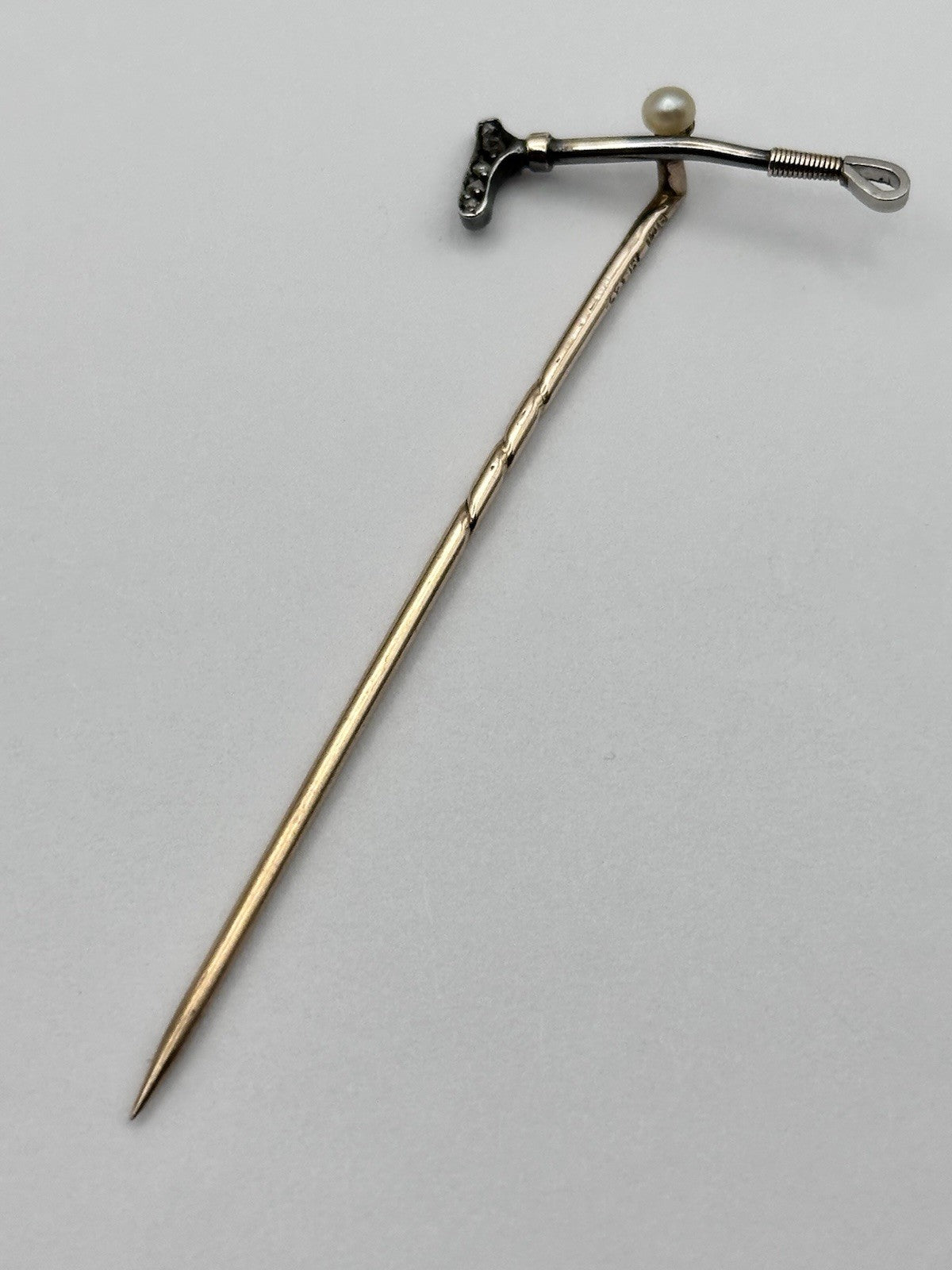 Antique 9ct Gold 15ct Gold Diamond Riding Crop On 9ct Gold Stick Pin