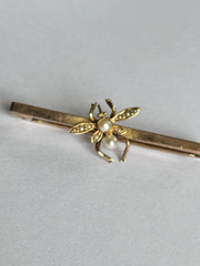 Antique Victorian 12ct Gold Bug Seed Pearl Bar Brooch